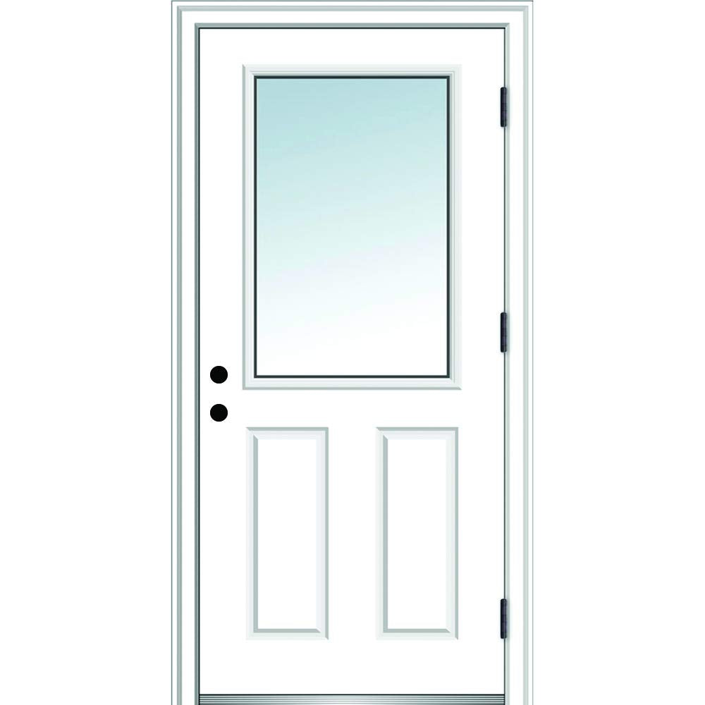 Primed Left Hand Outswing 1/2 Lite 2-Panel Clear Glass Steel Prehung Door 32"x80" D30468