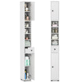 White Tall Slim Bathroom Storage Cabinet with 2 Doors 1 Drawer Q29486