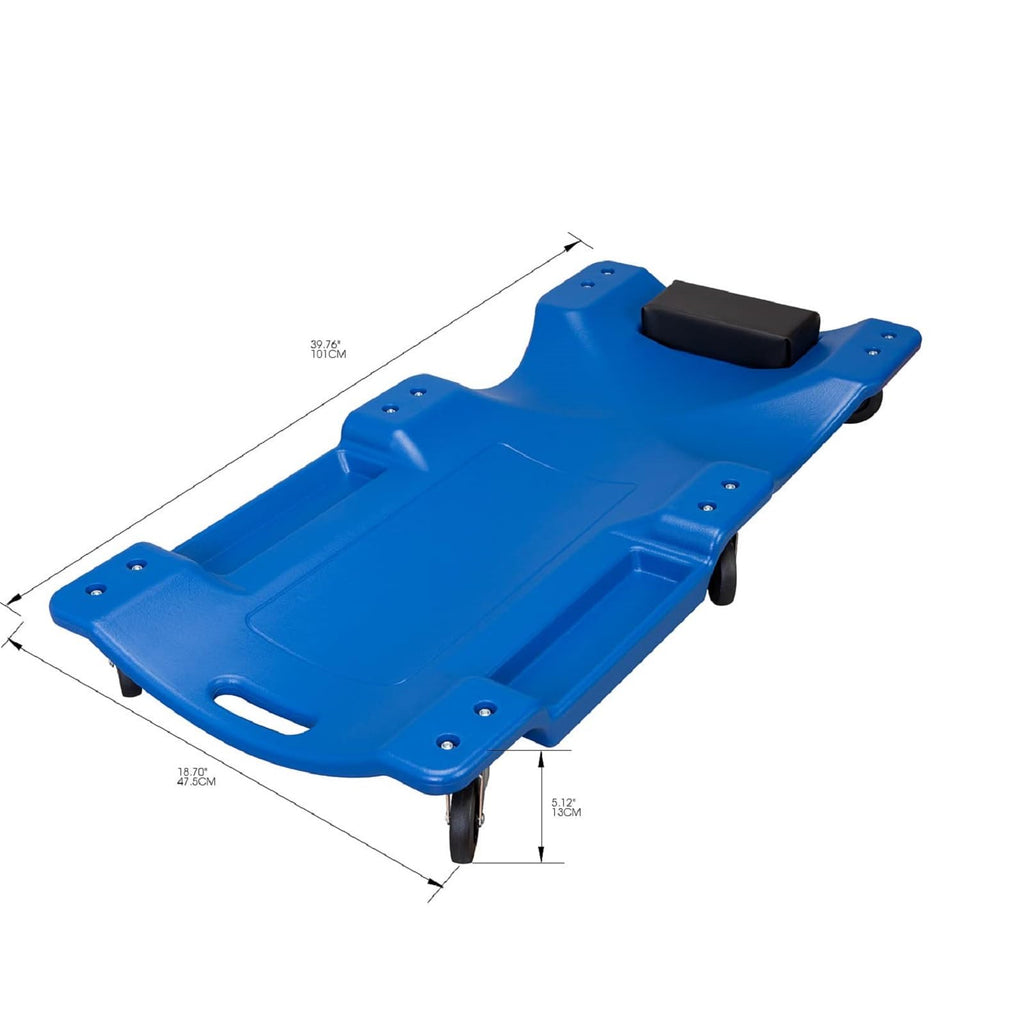 Blue Plastic Rolling Garage Creeper with Padded Headrest and 6 Casters C75393