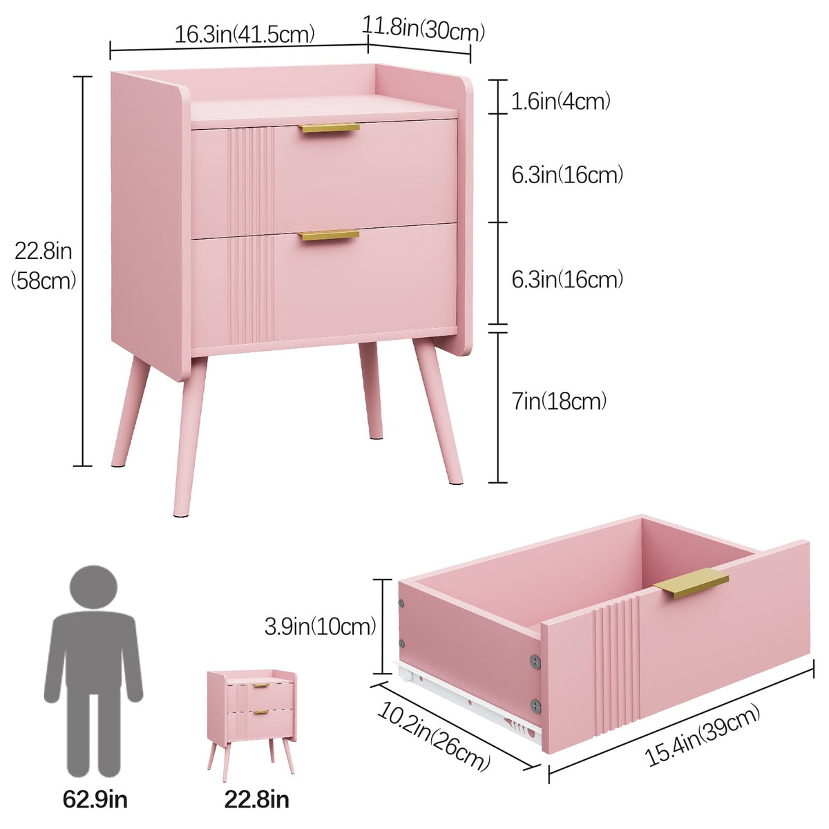 Pink 2 Drawer Wooden Nightstand G65673