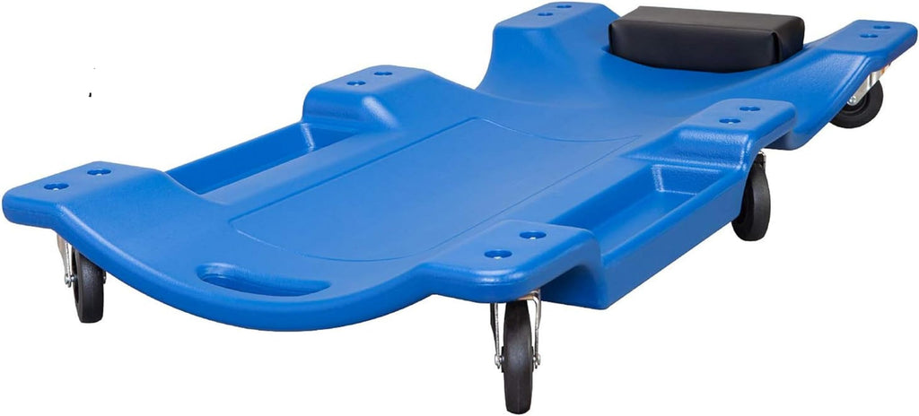 Blue Plastic Rolling Garage Creeper with Padded Headrest and 6 Casters C75393