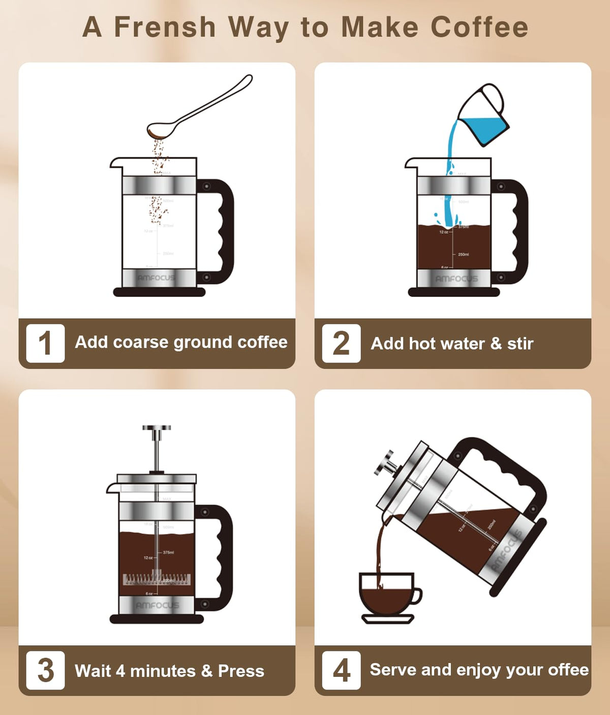 French Press Coffee Maker 21 oz Borosilicate Glass W745