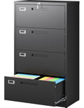 Black 4 Drawer Metal Lateral File Cabinet with Lock H2820