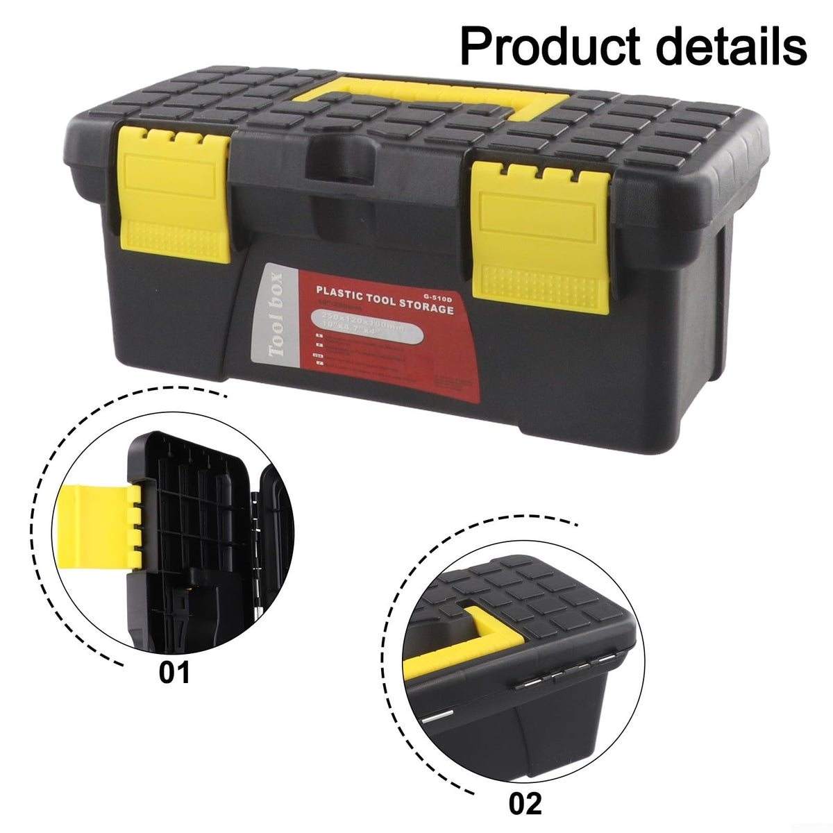 10 Inch Black Plastic Toolbox Storage Case R7863