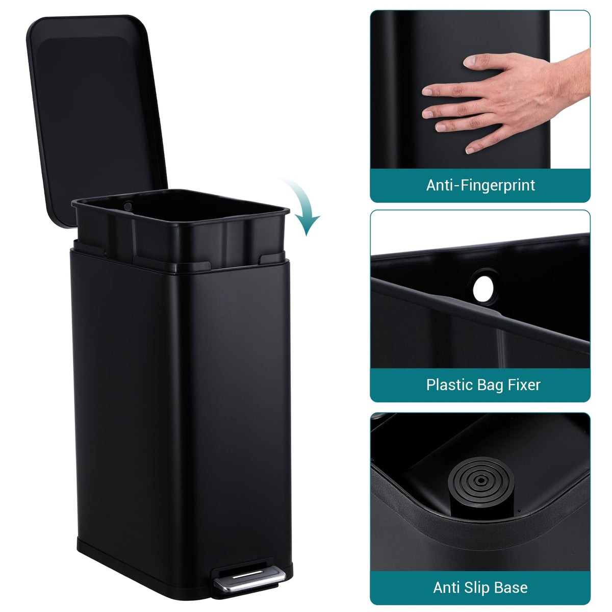 50L Slim Stainless Steel Trash Can with Lid Z4203