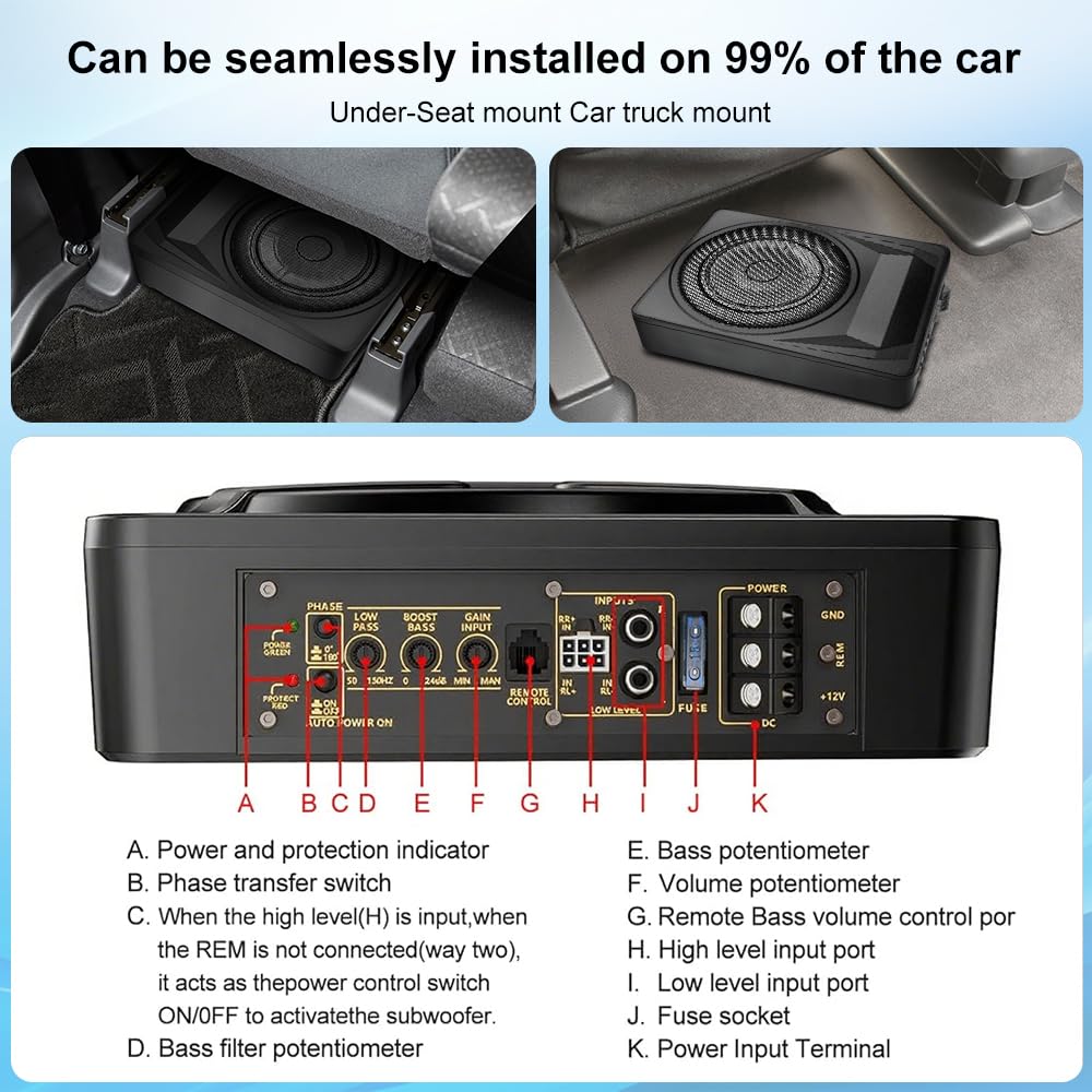 1200W 10 Inch Slim Under Seat Car Subwoofer H48943
