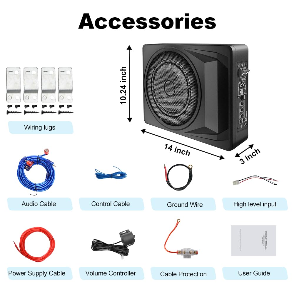 1200W 10 Inch Slim Under Seat Car Subwoofer H48943