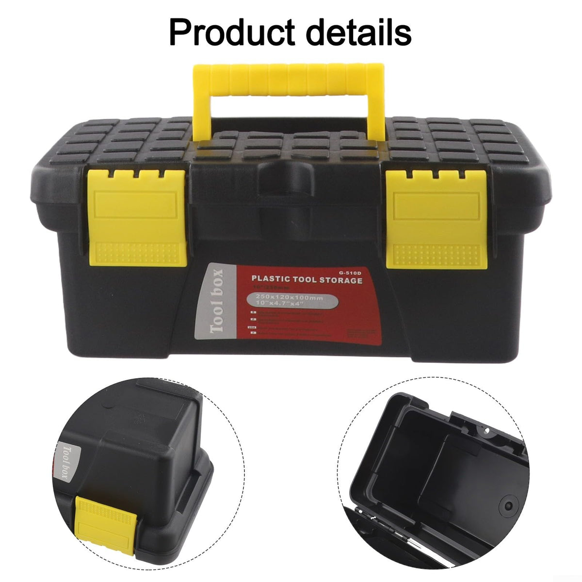 10 Inch Black Plastic Toolbox Storage Case R7863