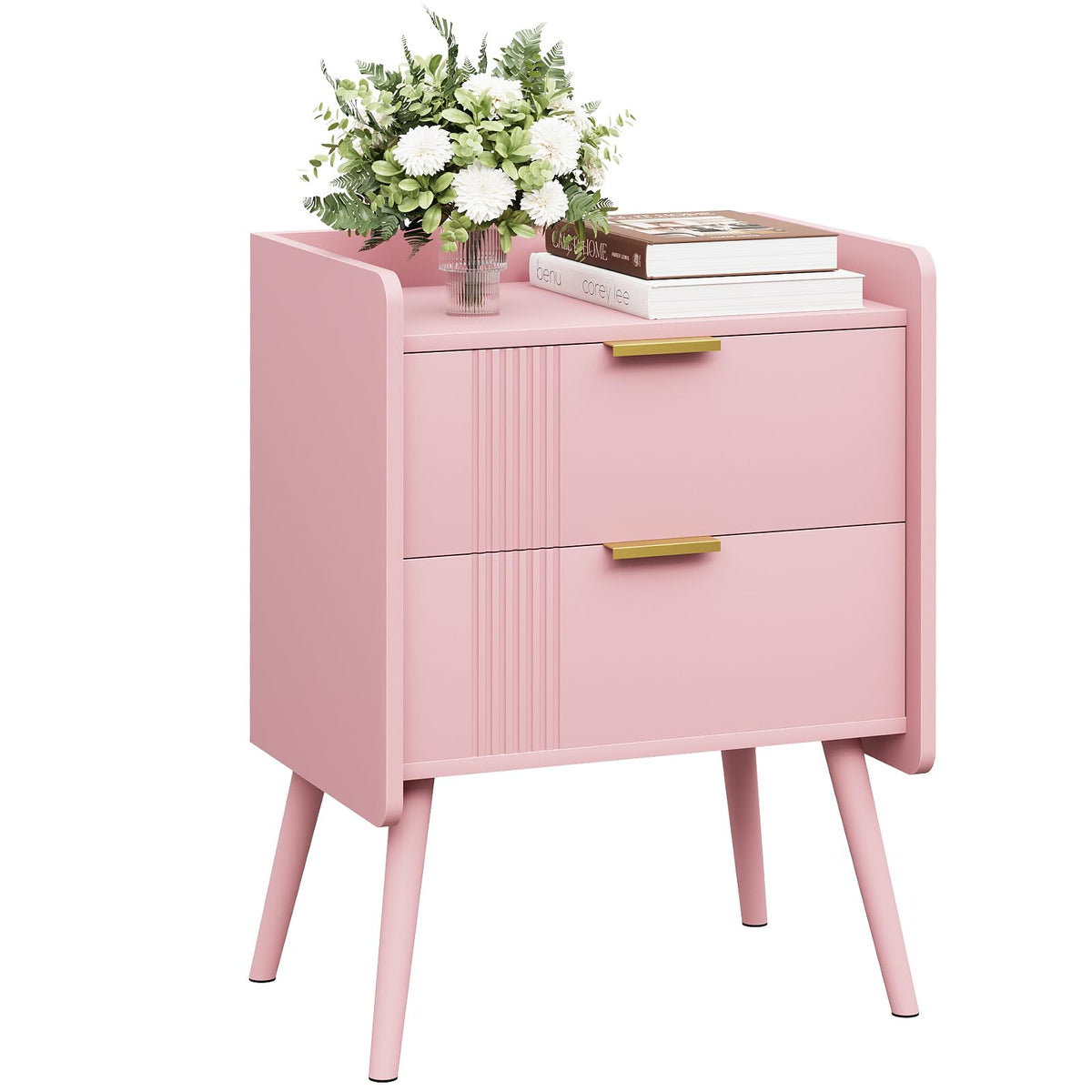 Pink 2 Drawer Wooden Nightstand G65673