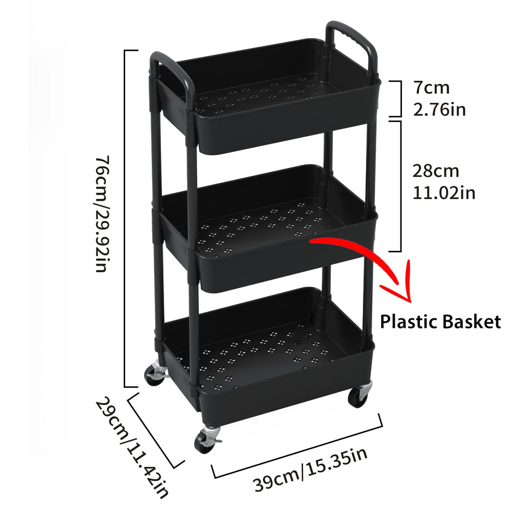3-Tier Plastic Rolling Utility Cart with Wheels O177266