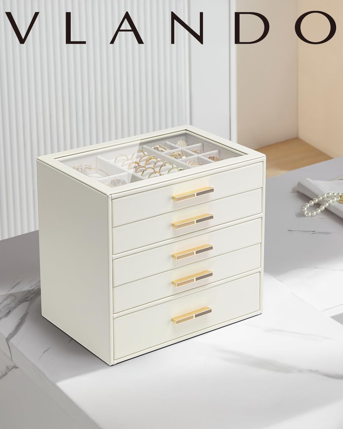 5 Layer Glass Lid Jewelry Organizer with 5 Drawers Z607422