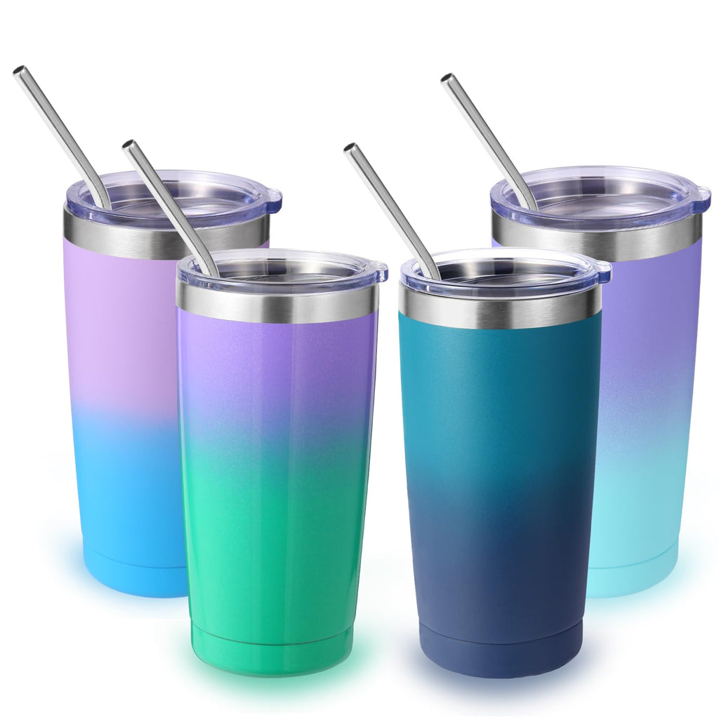 20oz Stainless Steel Insulated Tumbler with Lid and Straw 4 Pack R19537