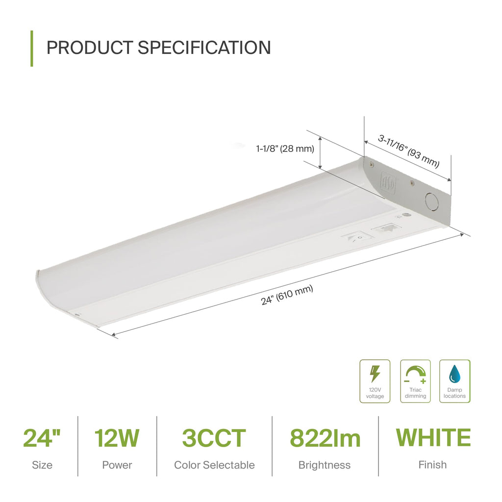 24 inch 12W Dimmable LED Under Cabinet Lighting 2 Pack X343