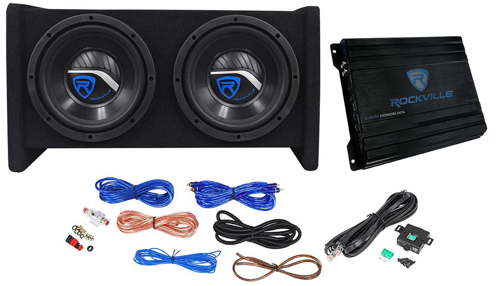 Dual 8" Car Subwoofer Enclosure with Mono Amp & Wiring Kit U537056