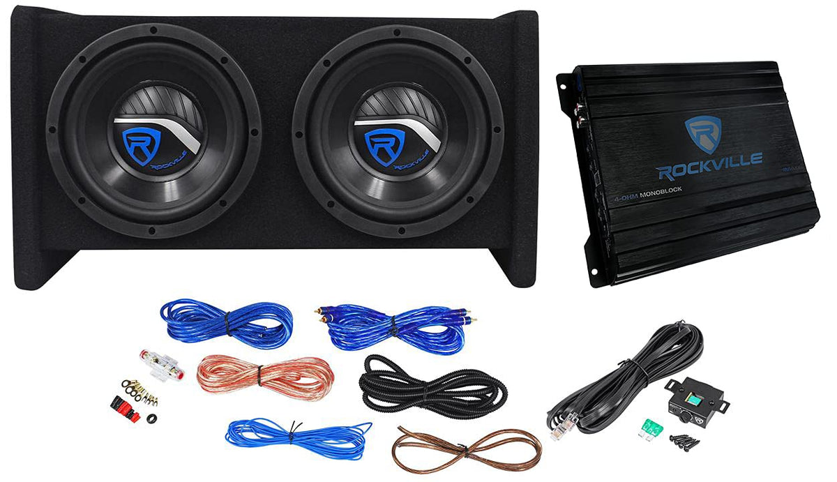 Dual 8" Car Subwoofer Enclosure with Mono Amp & Wiring Kit U537056