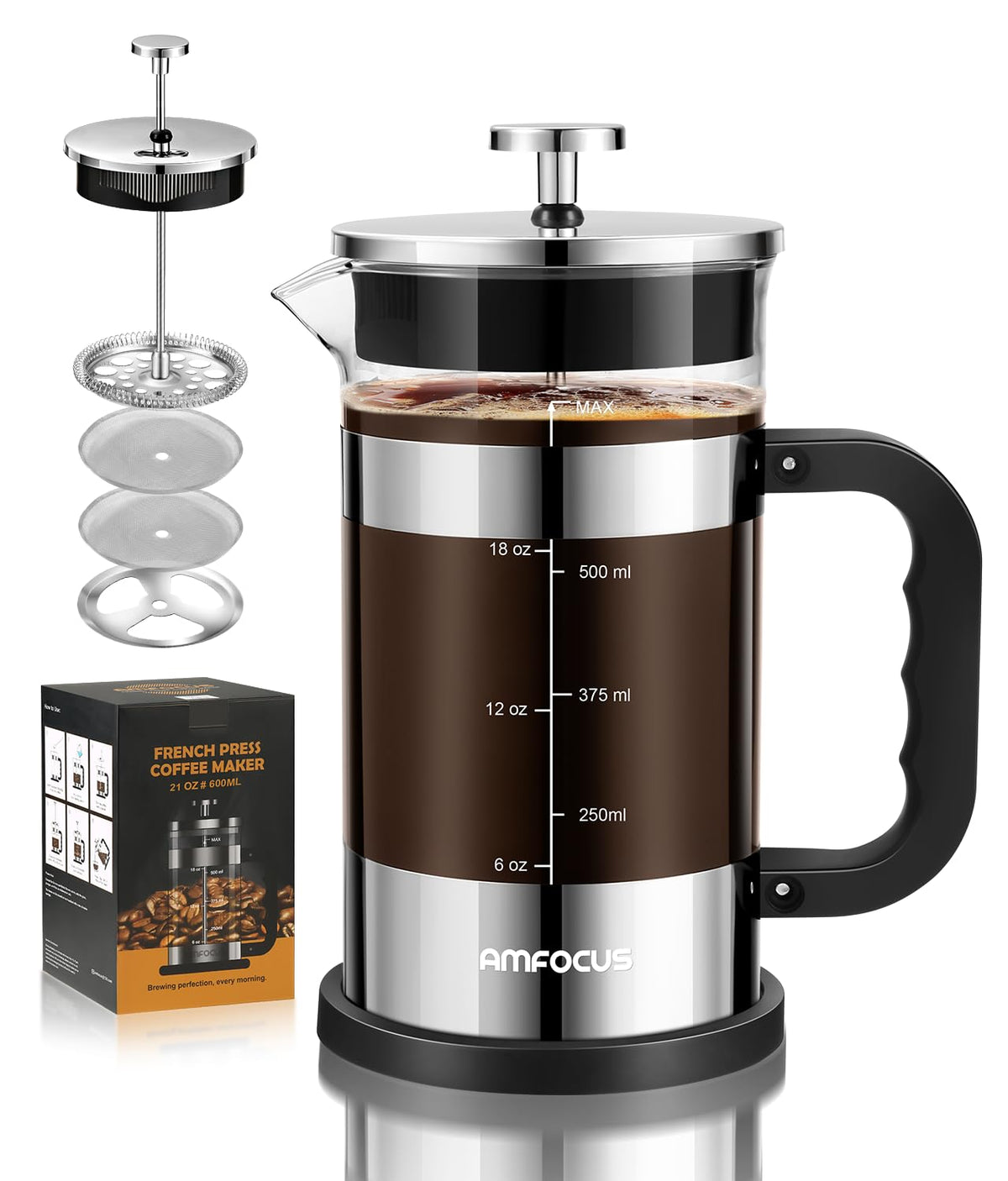 French Press Coffee Maker 21 oz Borosilicate Glass W745