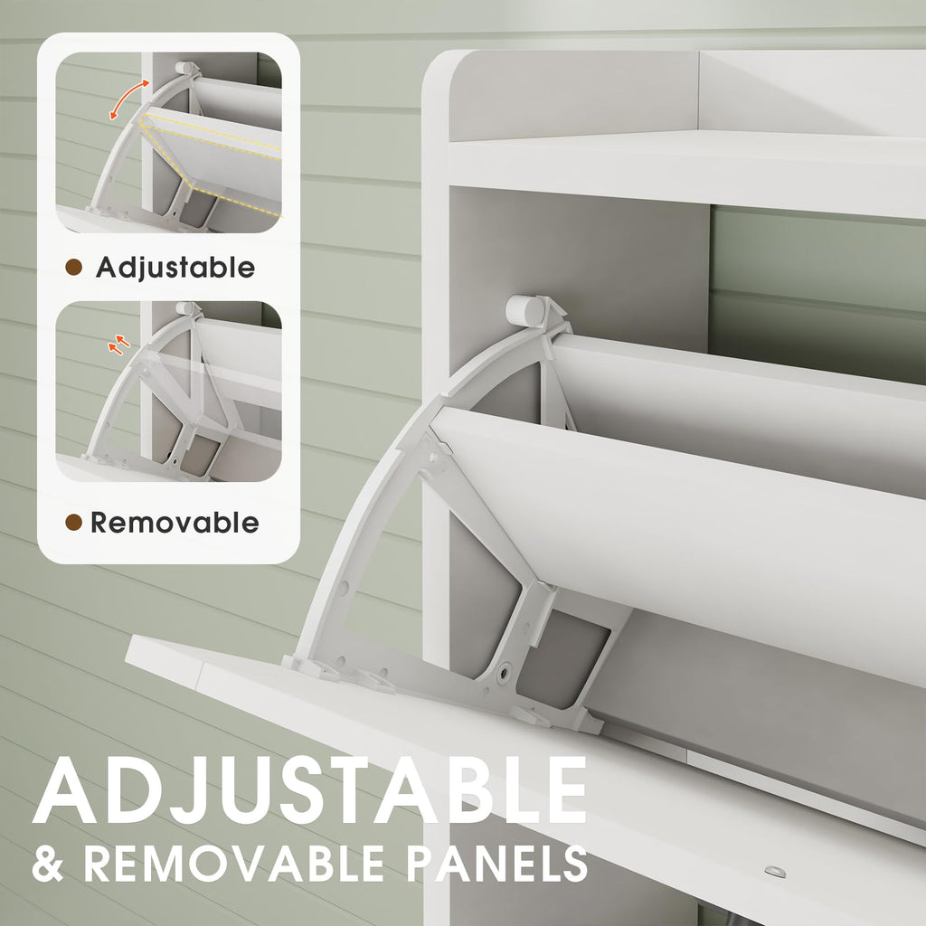 White 2 Flip Drawers Shoe Storage Cabinet R519520