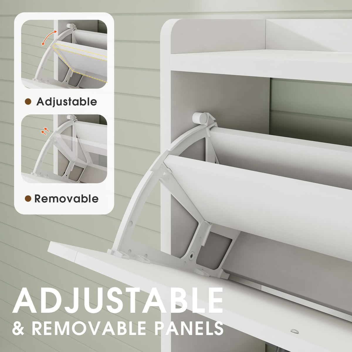 White 2 Flip Drawers Shoe Storage Cabinet R519520