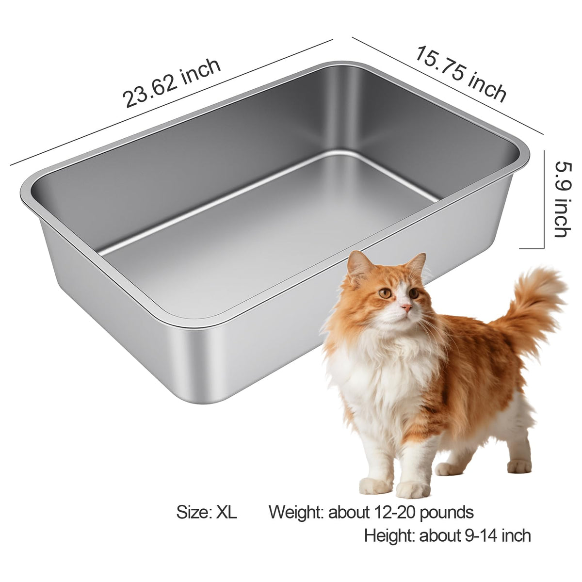X-Large High Sided Stainless Steel Cat Litter Box O518