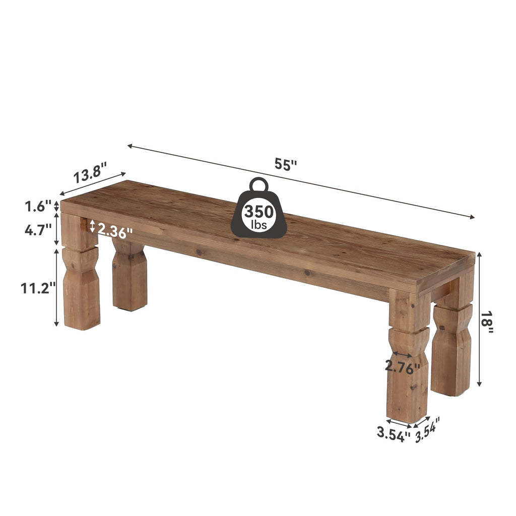 Solid Wood Bench 55-Inch Long Rustic Brown R7497