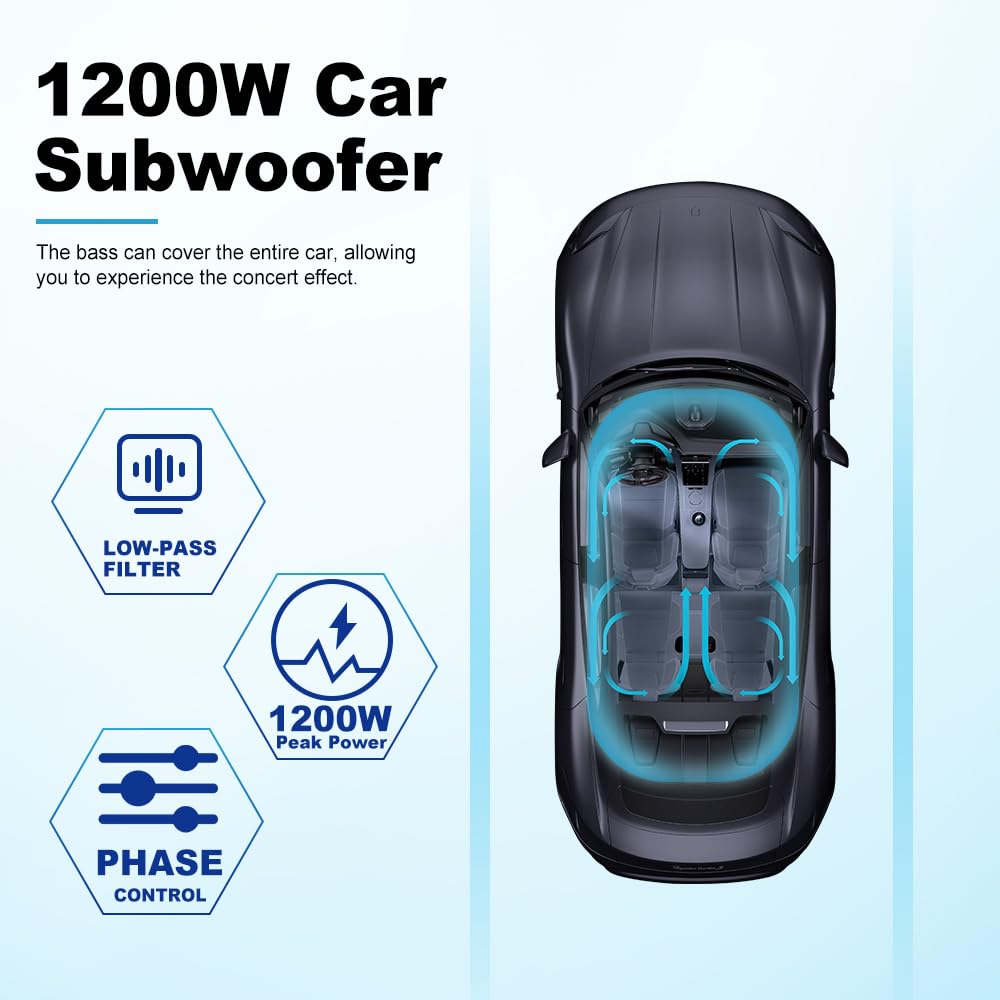 1200W 10 Inch Slim Under Seat Car Subwoofer H48943