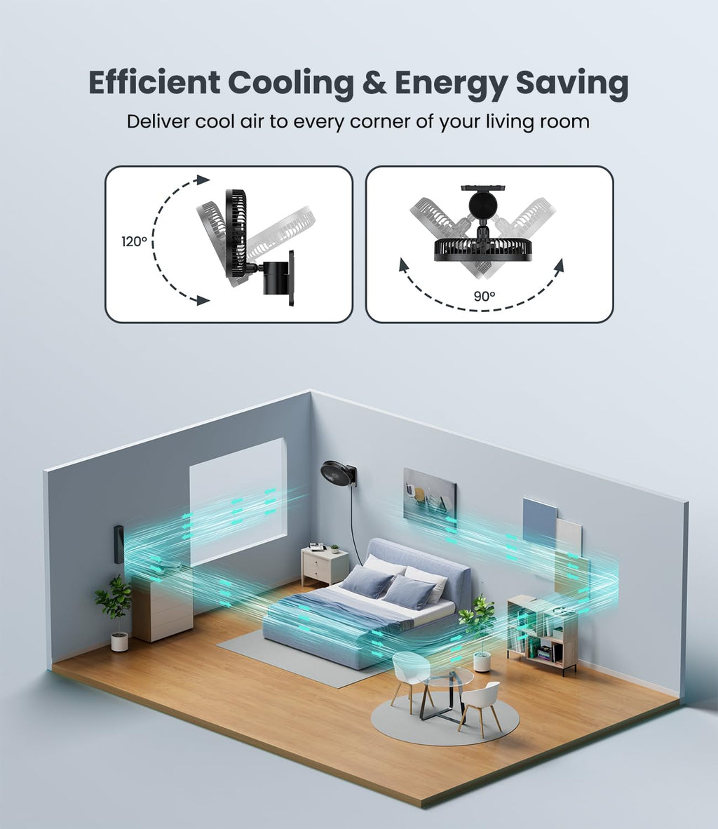8 Inch Wall Mounted Fan with Remote Control, 4 Speeds, Black Y825