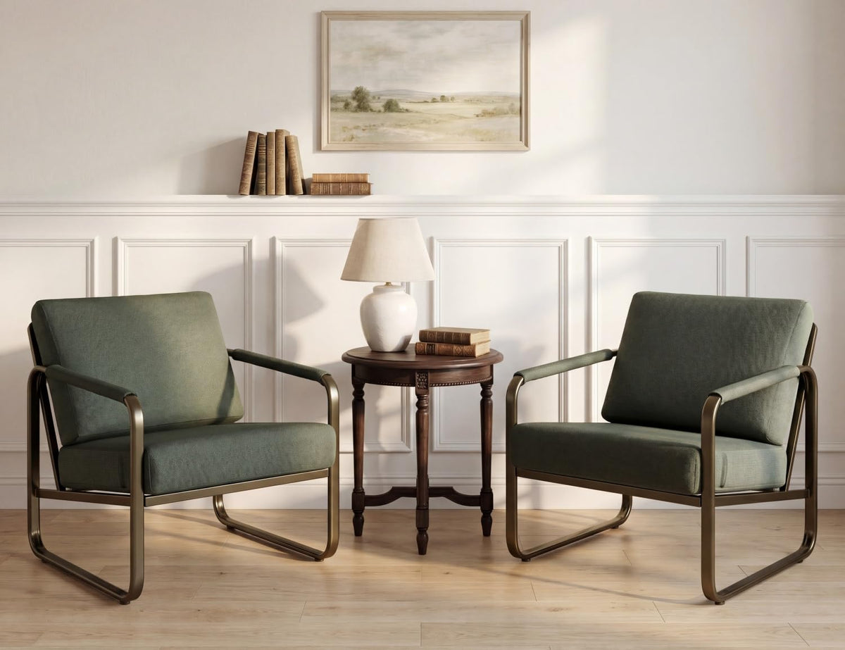 Set of 2 Green Fabric Accent Chair U91919