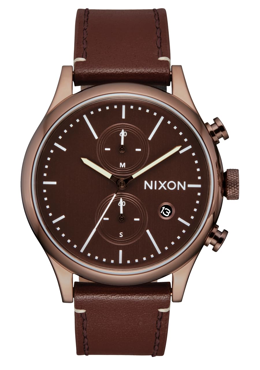 Chocolate Brown Leather Chrono Watch I396