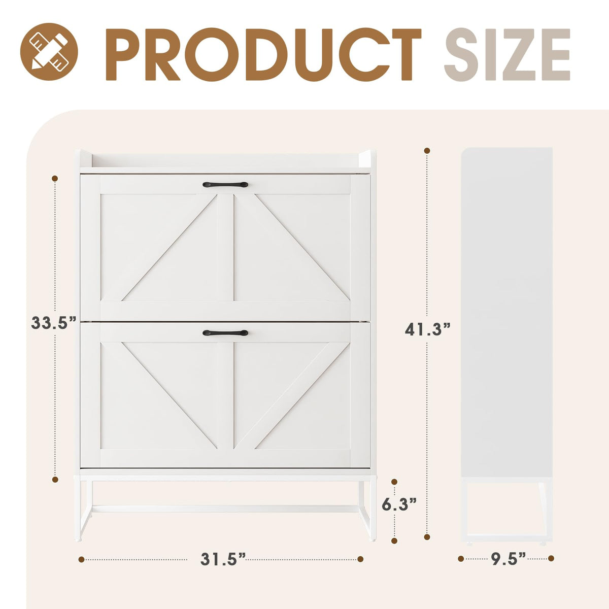 White 2 Flip Drawers Shoe Storage Cabinet R519520