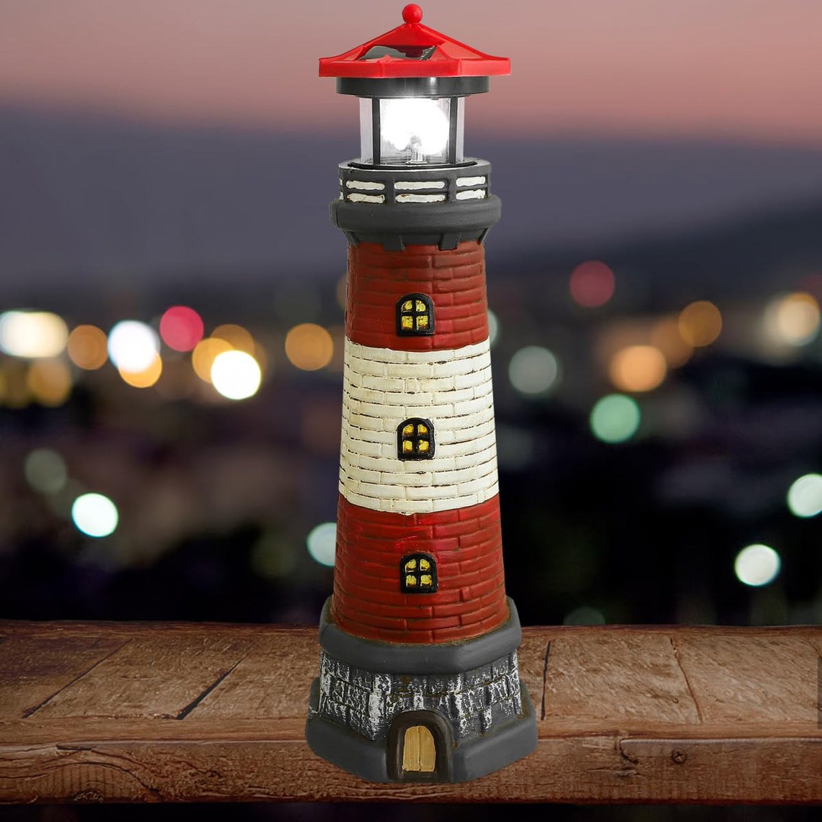 Solar Lighthouse with Rotating LED Lights 15 Inch Tall K359056