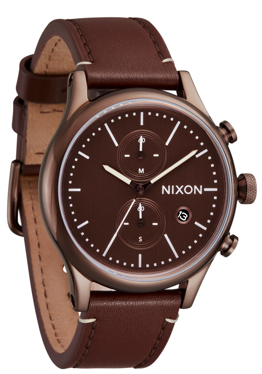 Chocolate Brown Leather Chrono Watch I396