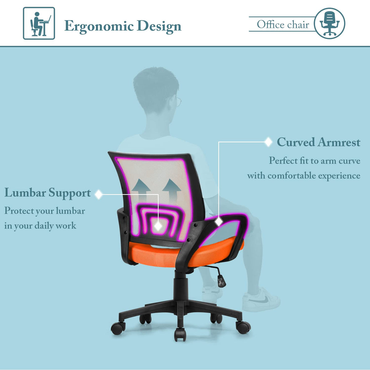 Orange Mesh Ergonomic Office Chair Q48482