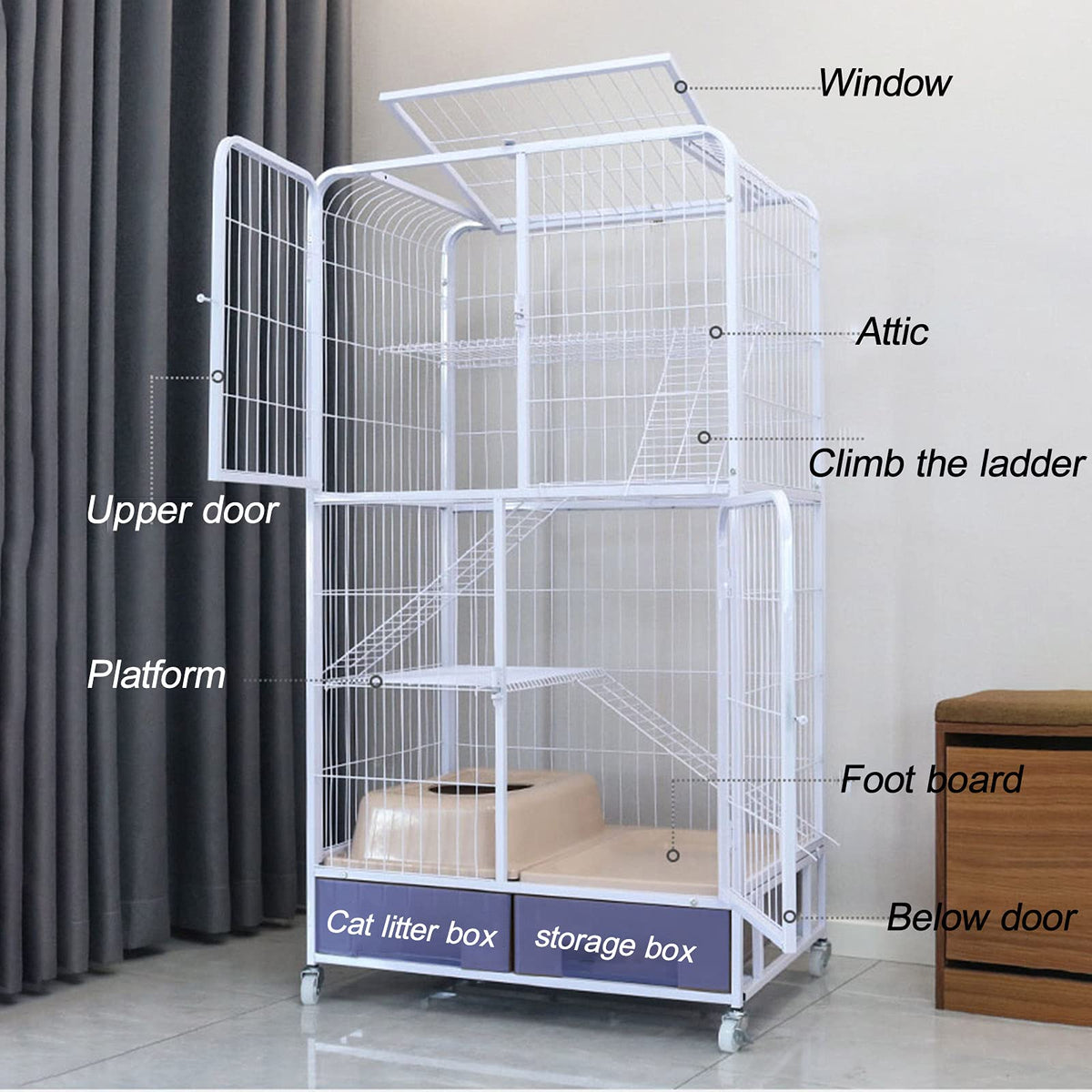 Black Four Layer Metal Cat Cage Dog Crate J43717