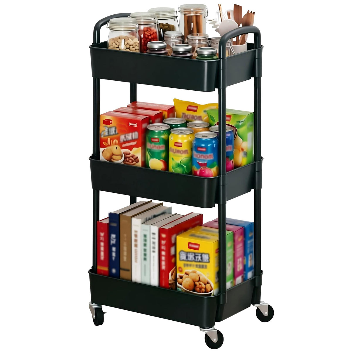 3-Tier Plastic Rolling Utility Cart with Wheels O177266