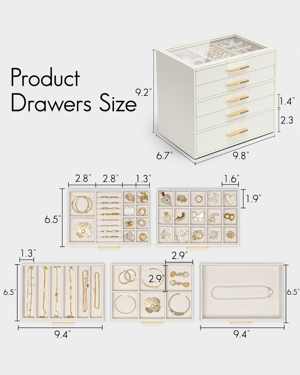 5 Layer Glass Lid Jewelry Organizer with 5 Drawers Z607422