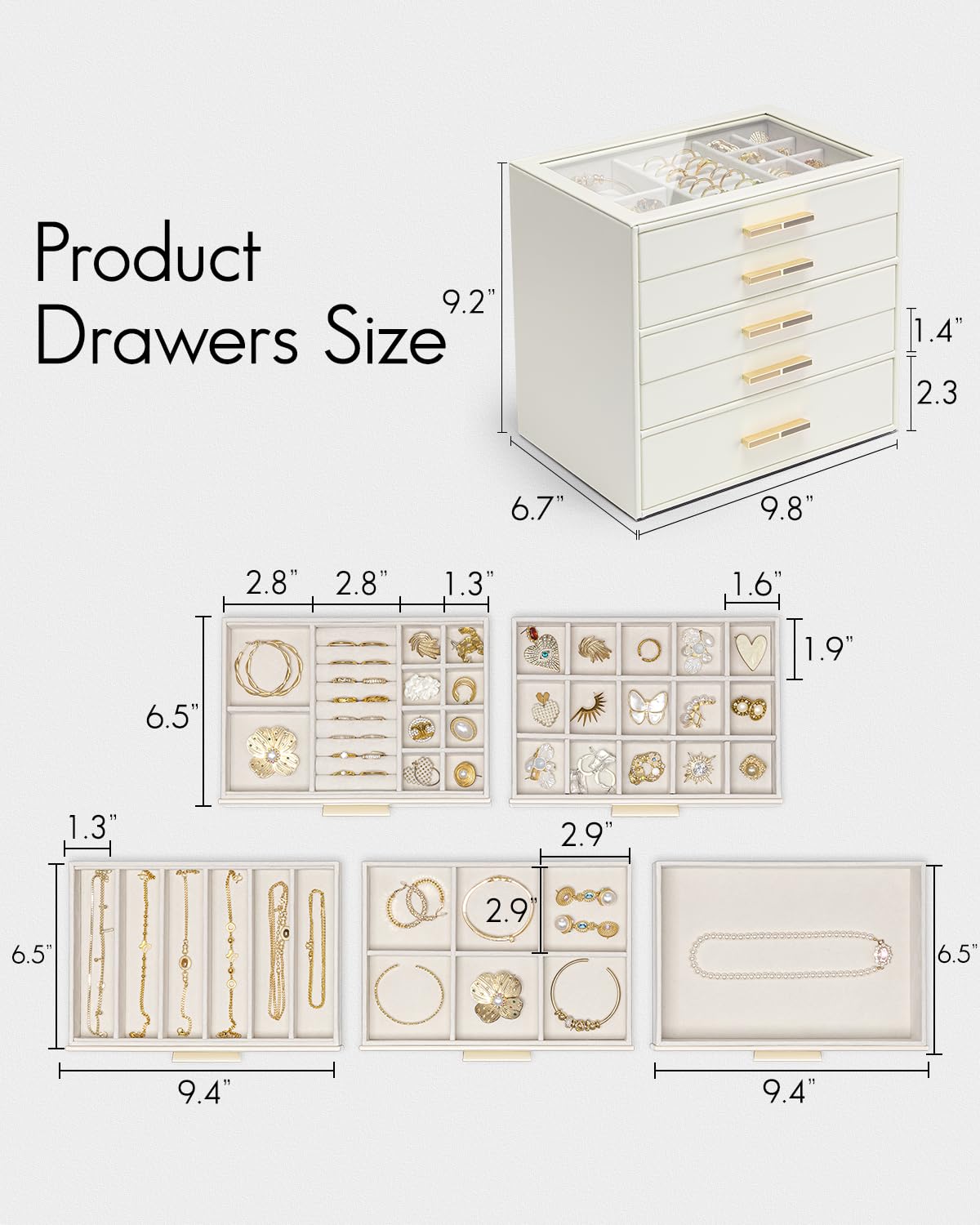 5 Layer Glass Lid Jewelry Organizer with 5 Drawers Z607422