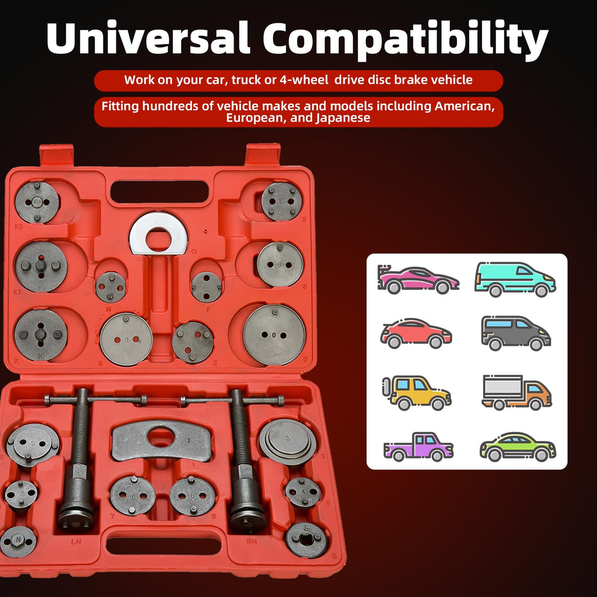 Disc Brake Caliper Compressor Wind Back Tool 24pc I56601