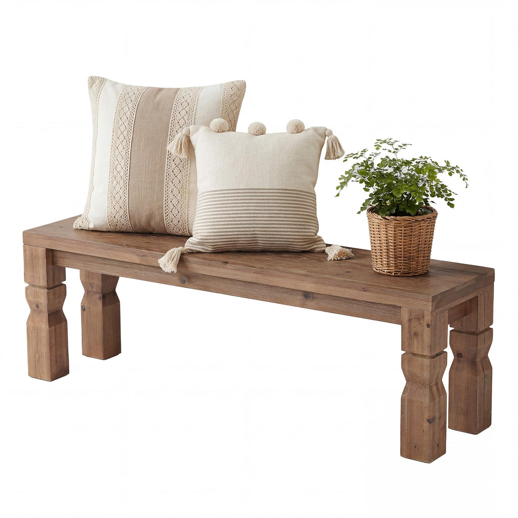 Solid Wood Bench 55-Inch Long Rustic Brown R7497