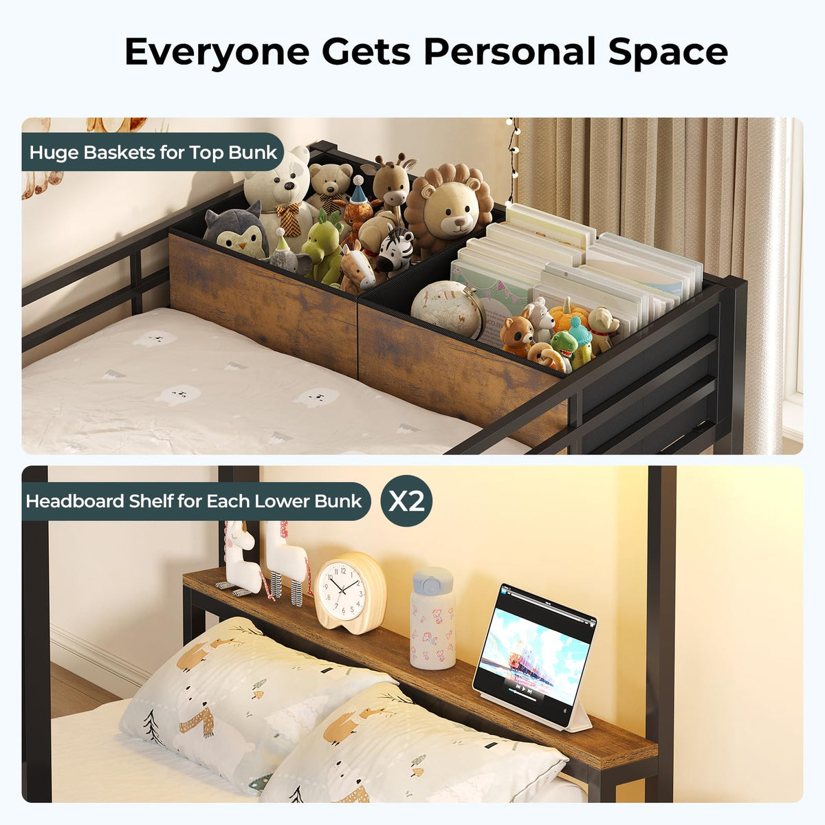 Black Triple Bunk Bed Twin Over Twin with Storage Staircase H2445