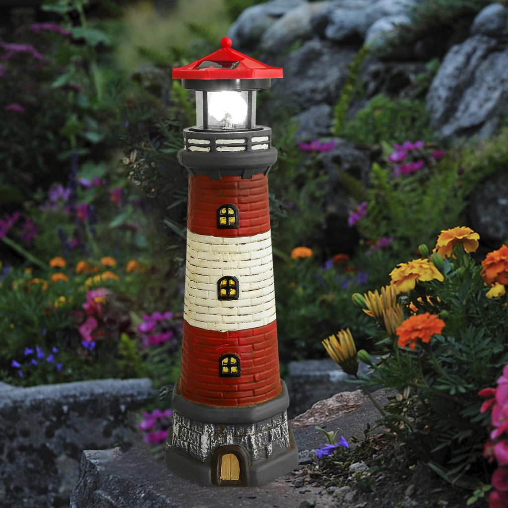 Solar Lighthouse with Rotating LED Lights 15 Inch Tall K359056
