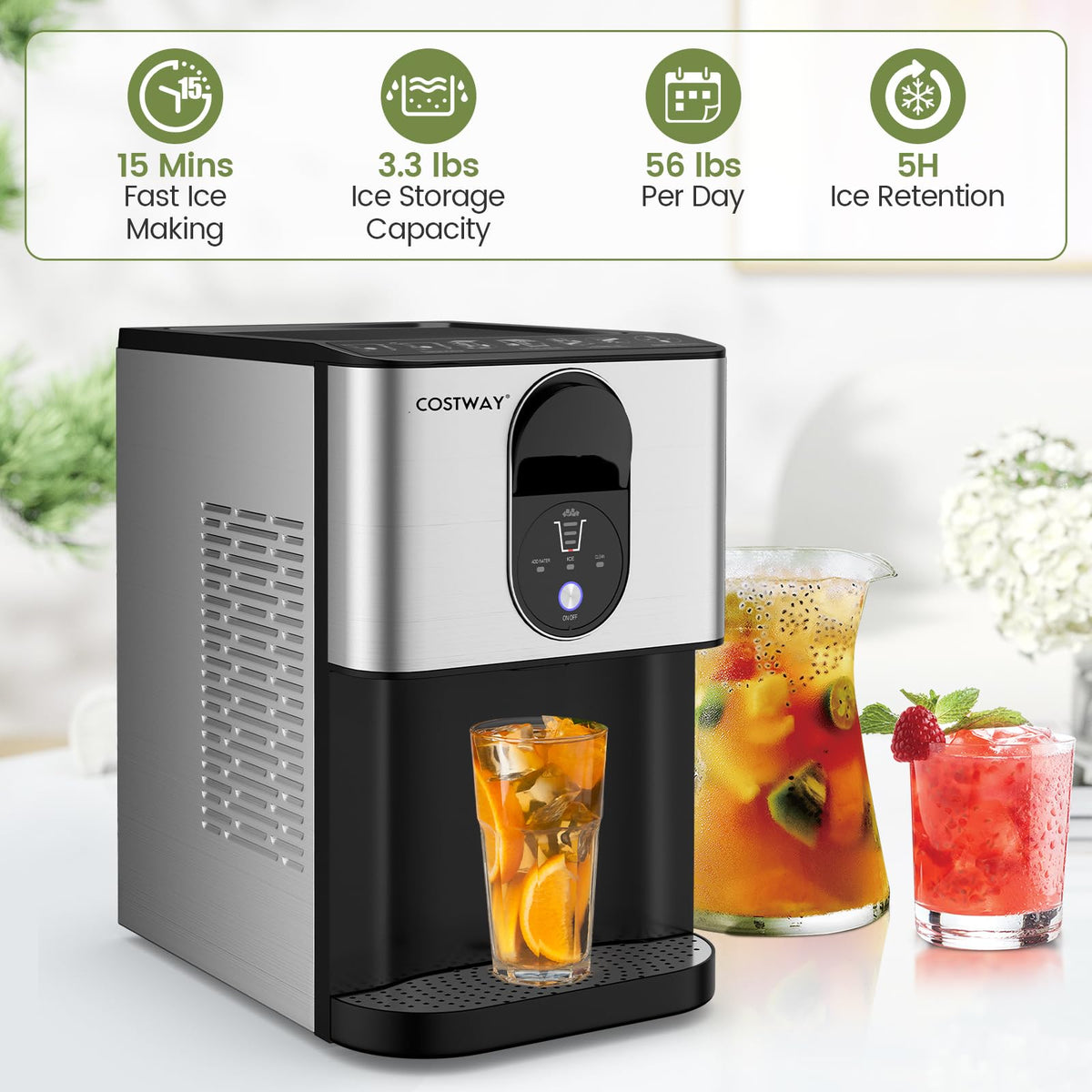 Self Dispensing Nugget Ice Maker Countertop 56Lbs/24H H10115