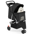 3 Wheels Pet Stroller with Storage Basket and Cup Holder, Black I4384