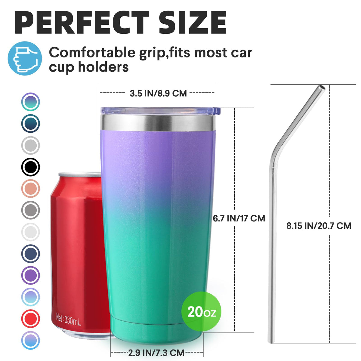 20oz Stainless Steel Insulated Tumbler with Lid and Straw 4 Pack R19537