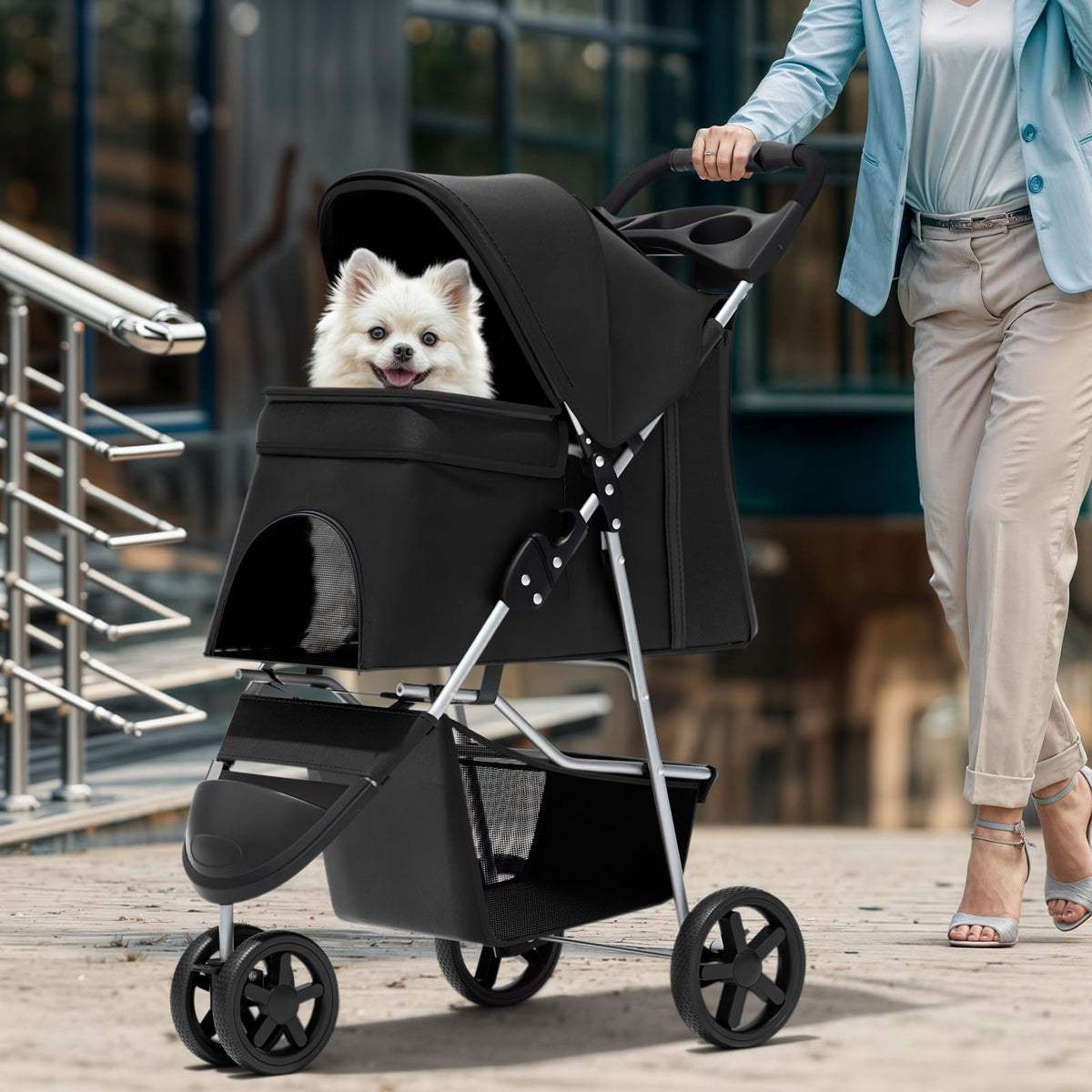 3-Wheel Pet Stroller for Small/Medium Dog Cat, Up to 33lbs, Black A5546
