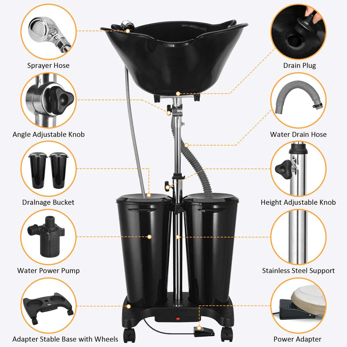 Portable Shampoo Bowl with Electric Pump A801