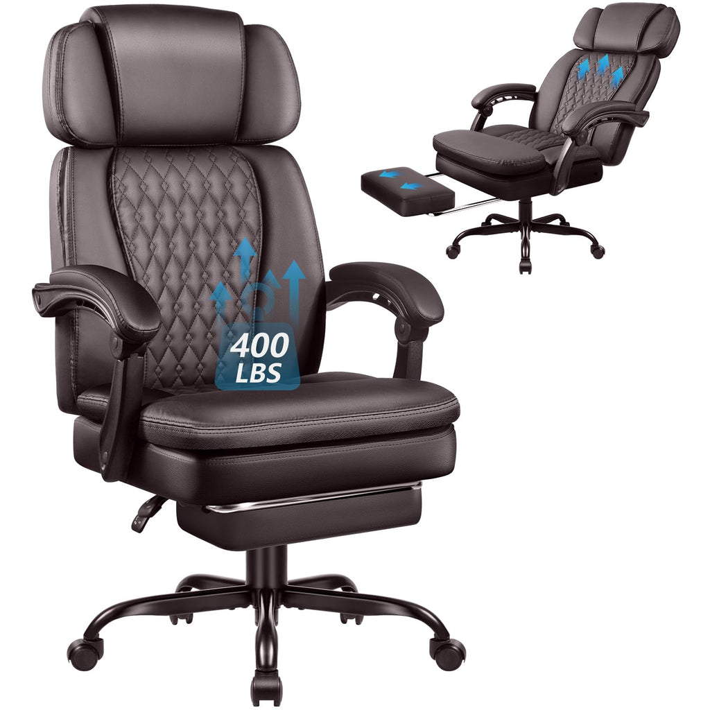 Brown High Back Ergonomic PU Leather Office Chair with Foot-Rest S494