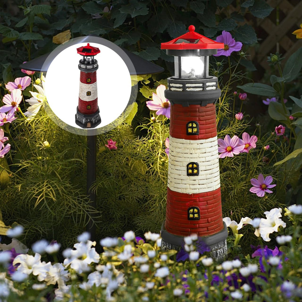Solar Lighthouse with Rotating LED Lights 15 Inch Tall K359056
