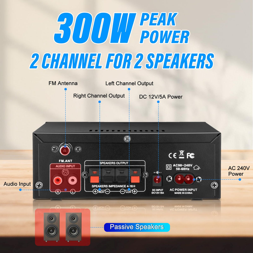 300W Bluetooth 5.1 Stereo Audio Amplifier N868