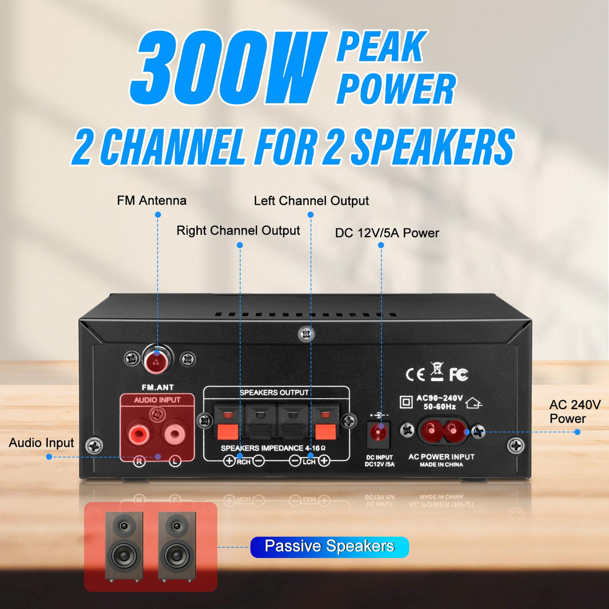 300W Bluetooth 5.1 Stereo Audio Amplifier N868