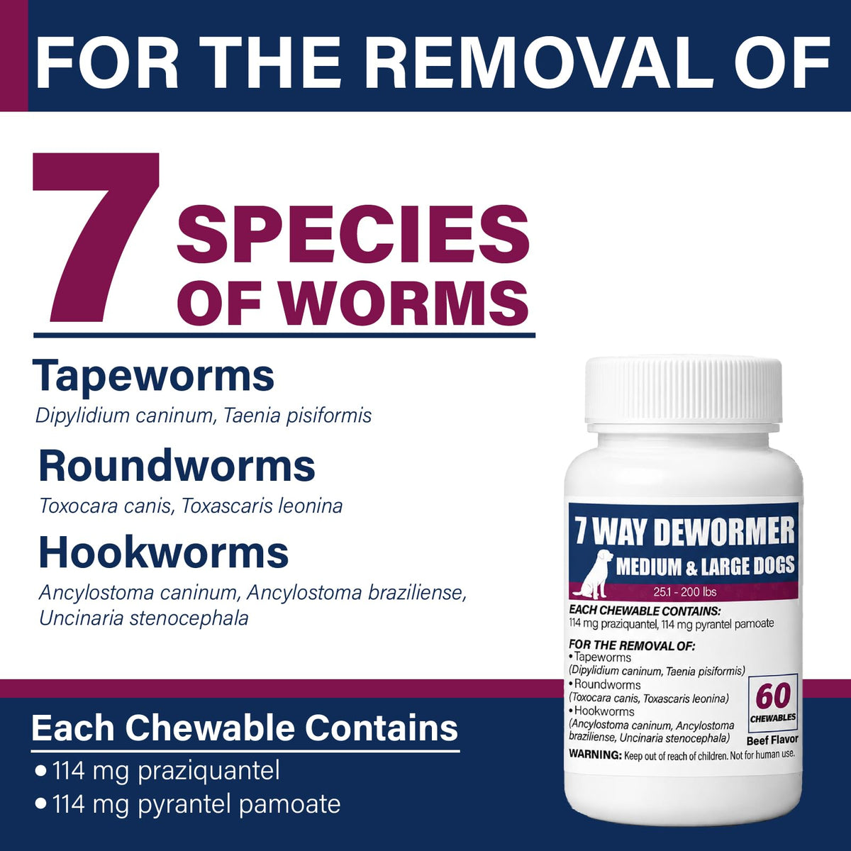 7-Way Dewormer for Dogs, 60 Beef Flavored Chewables P231